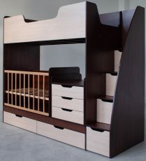 Детская двухъярусная кроватка-трансформер, 18мм Domino Dark walnut / Milk oak